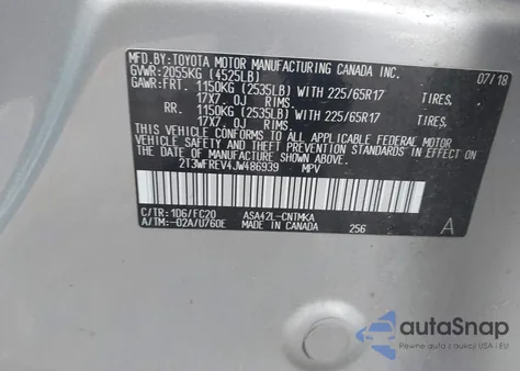 2018 Toyota Rav4 Adventure/Xle z USA, uszkodzony, nr VIN 2T3WFREV4JW486939